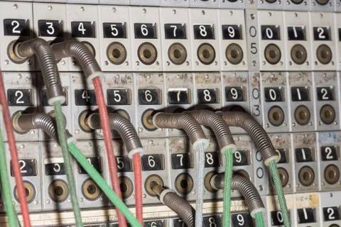 Old Telephone Switchboard close up 스톡 사진