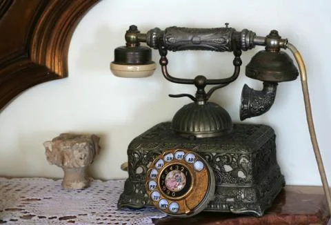 Old telephone on the table Stock Photos