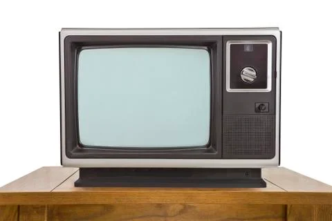 Old Television and Table Isolated on White Stock Photos