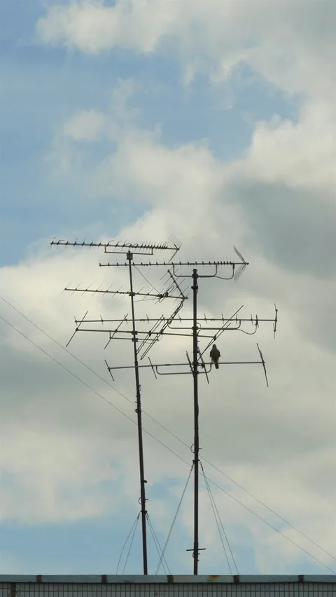 Old Television Antenna Against A Backdrop Of Sky And Clouds. Vertical Stock Footage 272178676