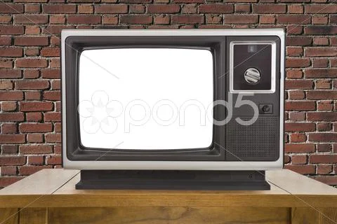 Old Television With Cut Out Screen And Brick Wall