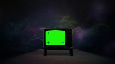 Old Television In Deep Space Green Screen TV Zoom In Cosmos Stock-Footage 156999991
