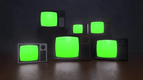 Old Television Electronics Store. All Tv Are On With Green Screen, Zoom Stock Footage 274354011