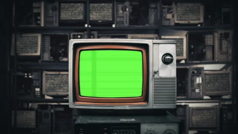 Old Television Green Screen TV Static Noise Interference, Retro Technology Stock Footage 157443598