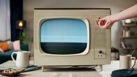 Old television with grey blank screen on home background living room. Close-up Stock Footage 169114539