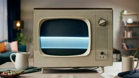 Old television with grey blank screen on home background living room. Close-up Stock Footage 169116978