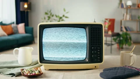 Old television with grey blank screen on home background living room. Close-up Stock-Footage 169309344