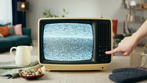 Old television with grey blank screen on home background living room. Close-up Stock Footage 169309690