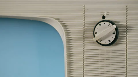 Old television with grey interference screen on home background. Close-up of Stock Footage 168617037