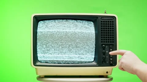Old television with grey interference screen on chroma green background. Close Stock-Footage 169114720