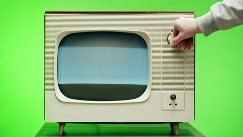 Old television with grey interference screen on chroma green background. Close Stock Footage 169114975