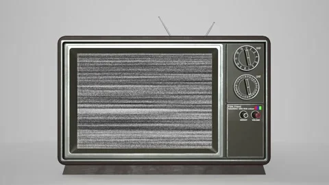Old television set with static noise on screen broadcasting grainy signal d.. Stock Footage 331530980