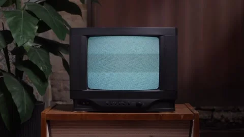 Old Television Set with Static Noise Screen in Retro Home Interior Loop Stock Footage 341588665