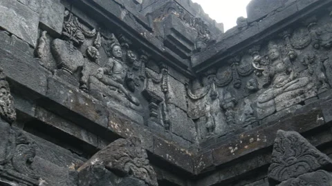 Old Temple wall with inscriptions and statues. Stock Footage 164459819