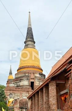 Old temple wat yai chai mongkhon of ayuthaya province thailand Stock Photos