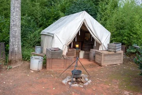 Old tent in the forest Stock Photos