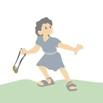 Old testament bible tale David using sling to fight Goliath illustration Stock Illustration