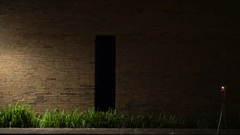 Old texture brick wall contemporary architecture design with vertical open .. Stock Footage 247075452