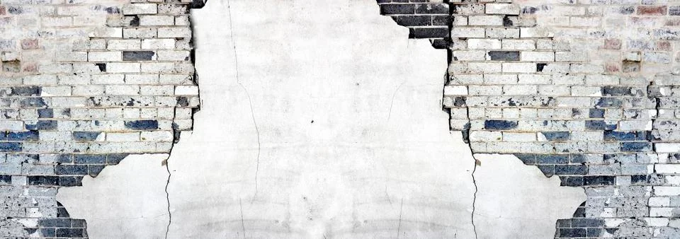 Old Textured Plaster Wall with Bricks and Cracks Stucco Crumbling Stock Photos