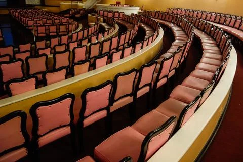 Old Theater, interior view with rows of seats Stock Photos