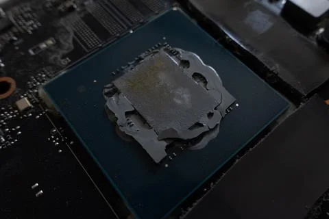 Old thermal paste on a GPU Stock Photos