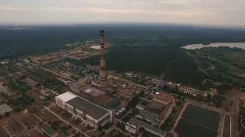 Old thermal power station creating pollution aerial Stock Footage 78752029