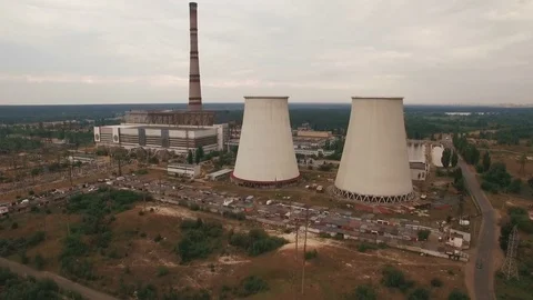 Old thermal power station creating pollution aerial Stock Footage 78768804