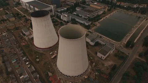 Old thermal power station creating pollution aerial Stock Footage 78770378