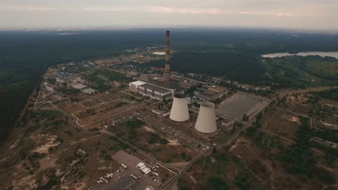 Old thermal power station creating pollution aerial Stock Footage 78809295