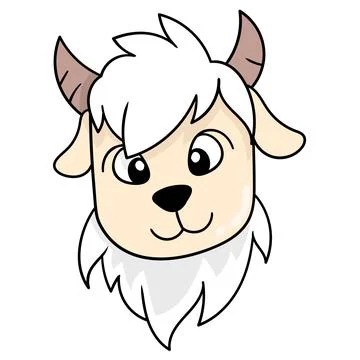 Old thick haired goat head, doodle icon drawing Stock Illustration