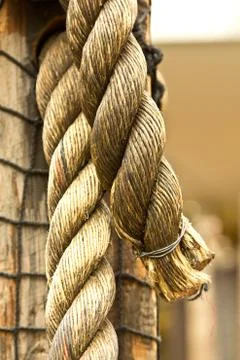 An old thick hemp rope 스톡 사진