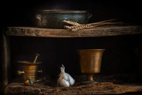 Old things on the shelf Stock Photos