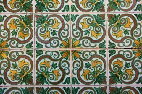 Old tiles detail abstract pattern, green and brown Stock Photos
