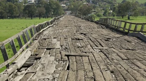 Old timber deck of Prince Alfred Bridge, Gundagai Stock Footage 59335518