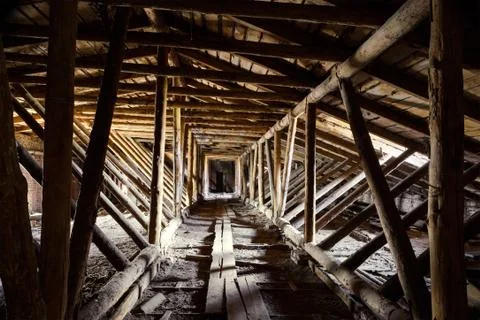 Old timbered loft inside Stock Photos