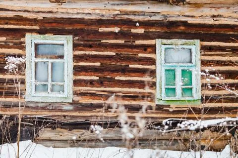 Old timbered wall of rustic house Stock Photos