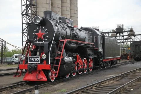 Old time Russian train with a red star Stock Photos
