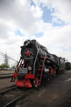Old time Russian train with a red star Stock-Fotos