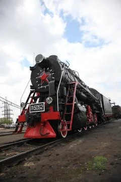 Old time Russian train with a red star Stock Photos