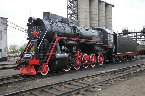 Old time Russian train with a red star Stock Photos
