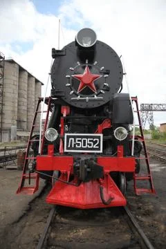Old time Russian train with a red star Stock Photos