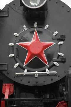 Old time Russian train with a red star Stock Photos