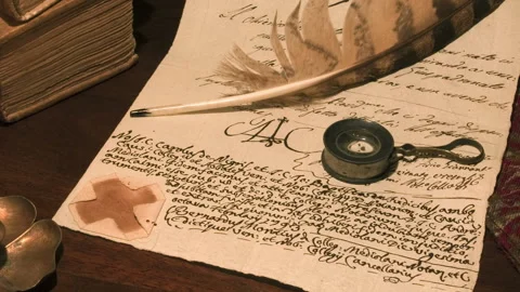 Old time scene ancient manuscript  with permission to read prohibited books. Stock-Footage 155210276
