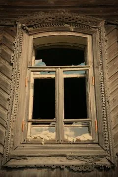 Old-time window with splinter flow Foto stock