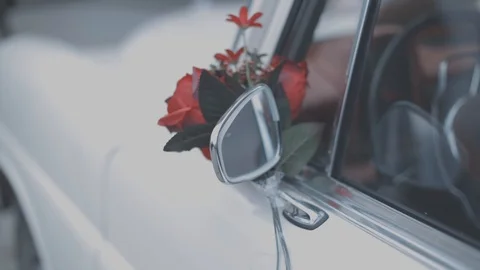 Old Timer Car For Wedding with flowers Stock Footage 125423015
