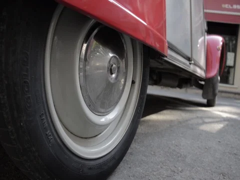 Old timer citroen 2cv steel rims wheels Stock Footage 84297935