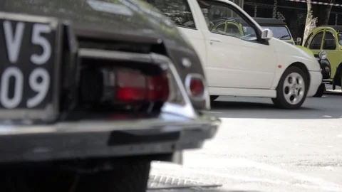 Old timer citroen DS rear view front 2cv Stock Footage 84298460