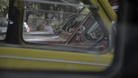 Old timer citroen interior view trough cars Stock Footage 84298289