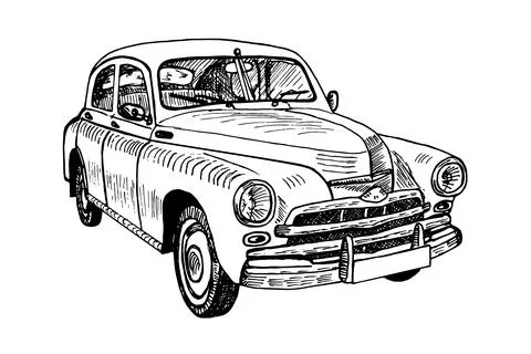 Old Timer classic car sketch graphics Stock Illustration
