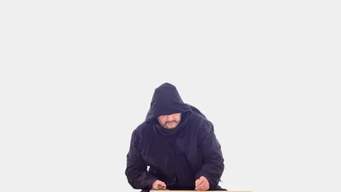 Old times man making primitive carpenter job with hammer Stock Footage 104951818